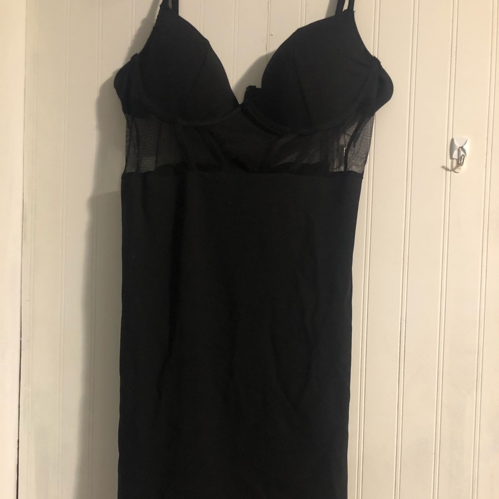 Black corset dress with mesh detail